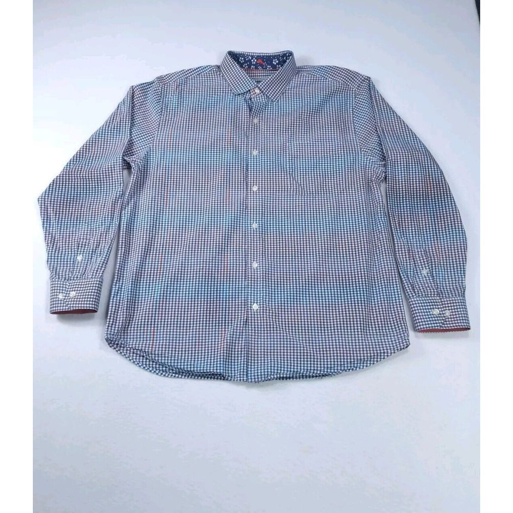 Tommy Bahama Shirt Men's XL Multicolor Checkered Coasta Ikat Ocean Flip Cuff
